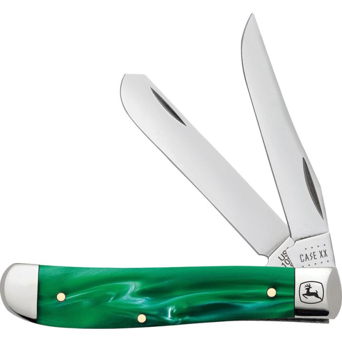 CASE XX 15773 JOHN DEERE MINI TRAPPER POCKET KNIFE GREEN PEARL KIRINITE