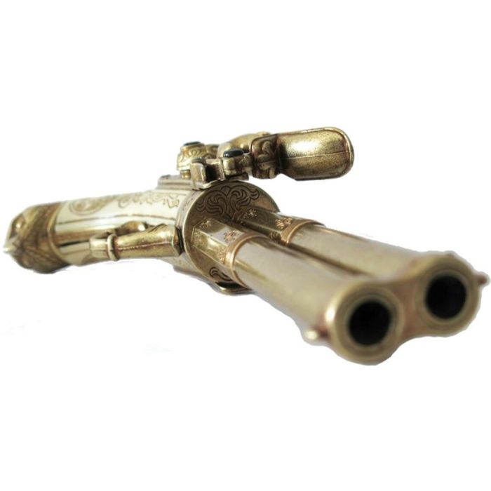 18th Century 2 Barrel French Eagle Head Flintlock Denix Replica Pistol