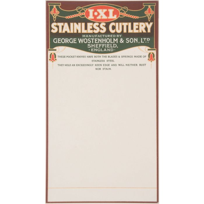 IXL Stainless Cutlery Display Card From The Original George Wostenholm Factory