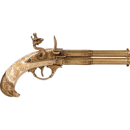 18th Century 2 Barrel French Eagle Head Flintlock Denix Replica Pistol