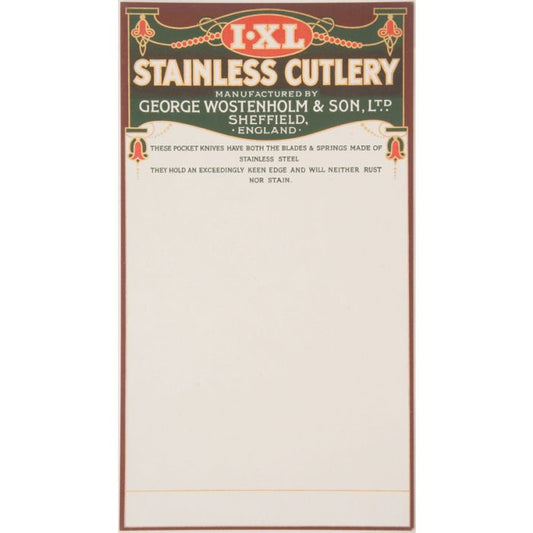 IXL Stainless Cutlery Display Card From The Original George Wostenholm Factory